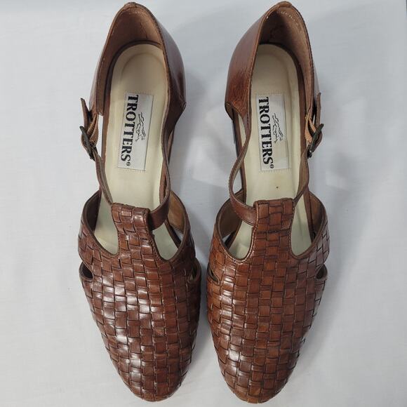 Vintage Trotters Woven Leather Fisherman Sandals women's sz 10.5 brown 80s - Picture 12 of 15